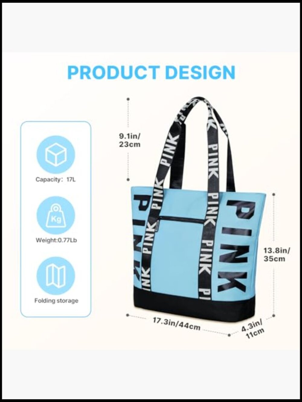 Large Travel Tote Bag Waterproof Nylon Work Beach Shoulder Hobo - Picture 3 of 7